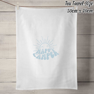 Happy Camper - 100% Linen Tea Towel - Off White Thumbnail